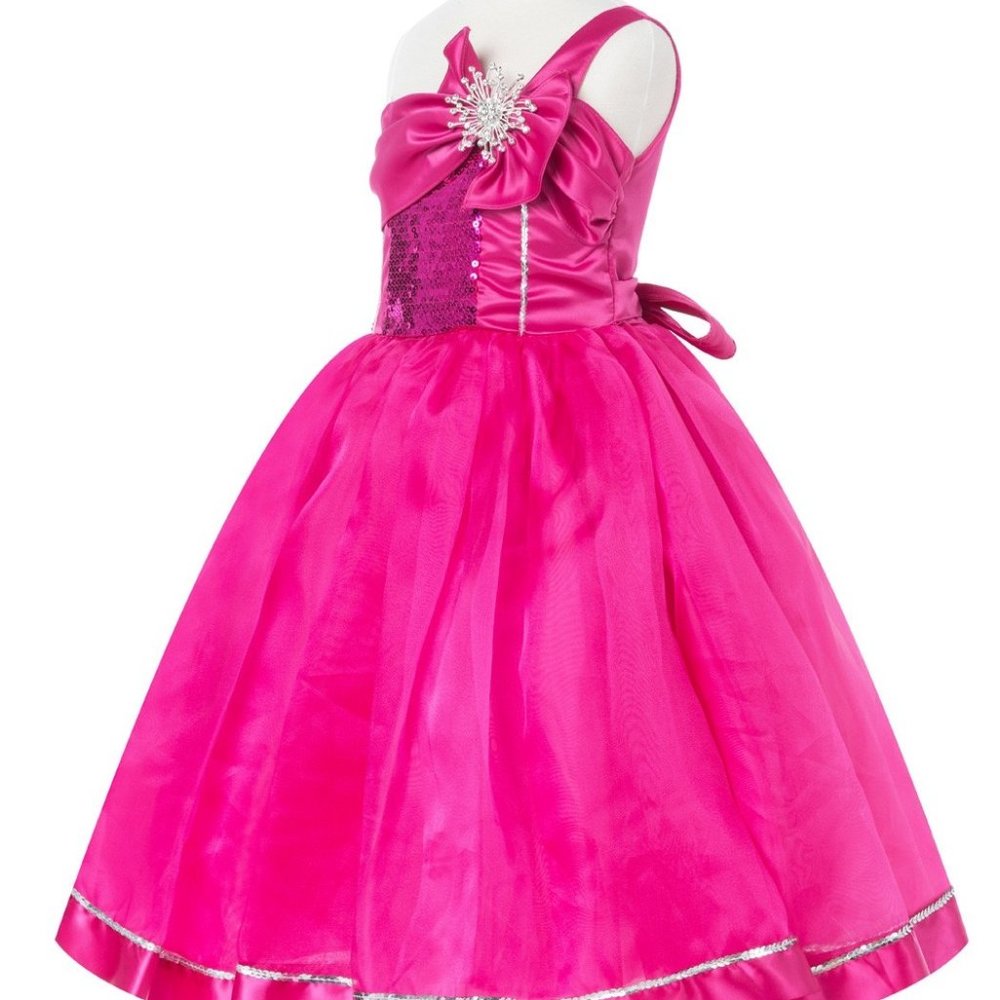Big Girls One Shoulder Satin Organza Wedding Party Flower Dress Fuchsia Pink 10 - Picture 2 of 6